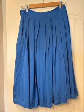 Pleated A-Line Midi Skirt in Cobalt Blue